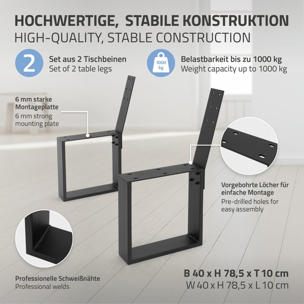 ML-Design 2 Stück Bankbeine aus Stahl massiv 40x78,5cm Schwarz Bankgestell aus Metall mit Rückenlehne für Außenbereich, DIY Gartenbank, stabil wetterfest rostfrei, Bankkufen Bankfüße Parkbank Sitzbank