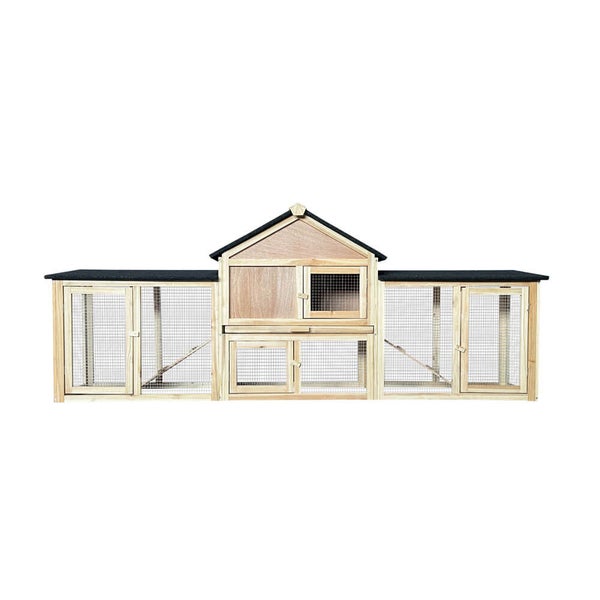 Home Deluxe Kaninchenstall aus Holz CUNA – 210 x 84 cm | Wetterfestes Tannenholz-Gehege für drinnen & draußen