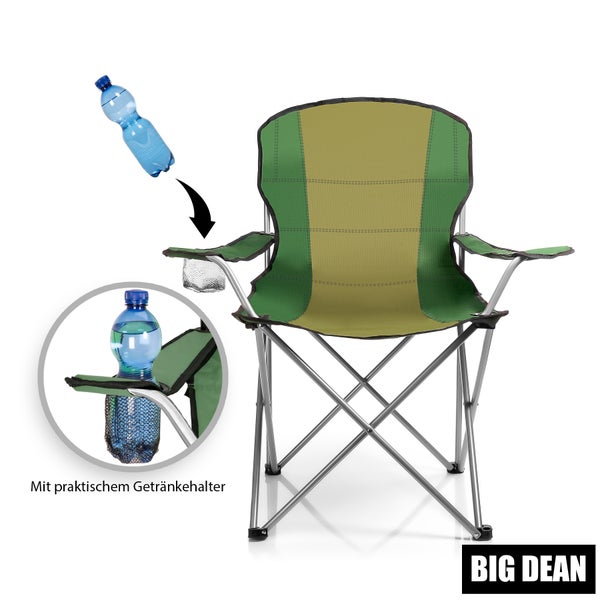 BigDean Campingstuhl für Personen ab 1,70 m - Großer Bequemer Faltstuhl in Grün – Anglerstuhl belastbar bis 120 kg –  der Klappstuhl mit extra großer Sitzfläche für ultimativen Komfort im Freien