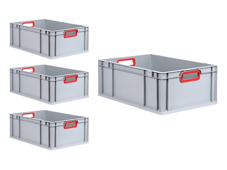 PROREGAL Spar Set 4x Eurobox Nextgen Color HxBxT 22 x 40 x 60 cm 44 Liter Griffe Rot Offen Verstärkter Boden Eurobehälter Transportbox