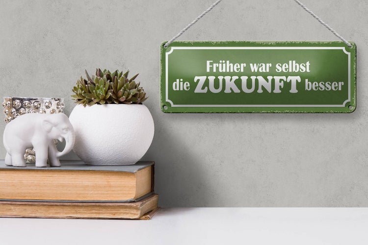 Blechschild Spruch 27x10cm früher war selbst Zukunft besser Dekoration