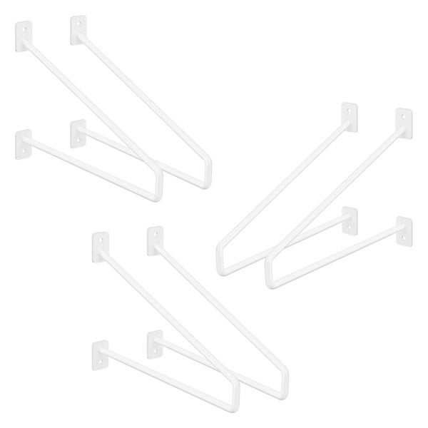 ML-Design 6 Stück Regalhalterung, 265 mm, Weiß, aus Stahl, Haarnadel Regalhalterungen, Schwebe Regalwinkel, Hairpin Wandhalterung, Regalträger für Wandmontage, Industrielle Wandregal, Wandkonsole