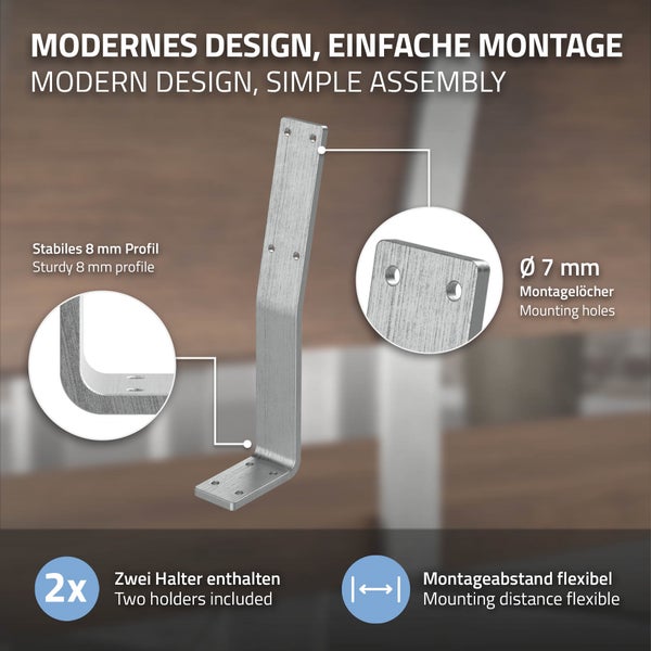 ML-Design 2 Stück Rückenlehnenhalterung, Silber, aus Edelstahl, 345x90x50 mm, Bankrückenlehne, Banklehne, Rückenlehne zum Anschrauben, Metall Rücklehne Halterung Profil für Sitz-Bänke, Betten, Stühlen