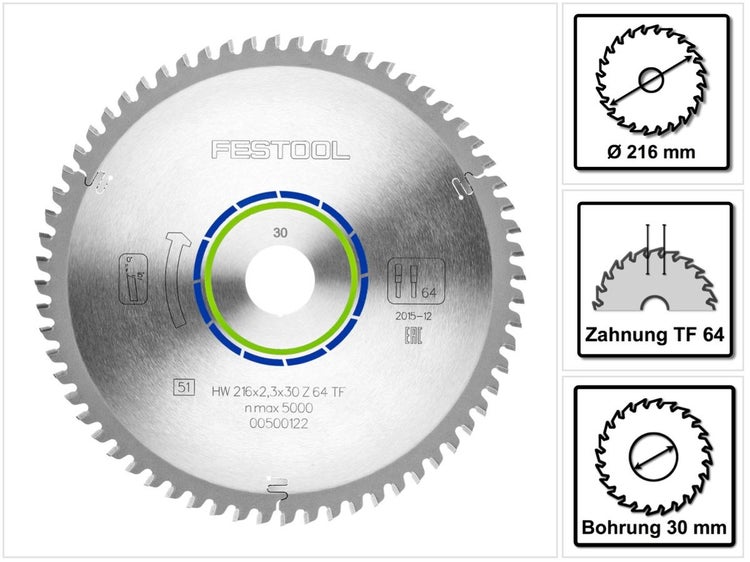 Festool Spezial Kreissägeblatt HW 216 x 30 x 2,3 mm TF64 216 mm 64 Zähne ( 500122 )