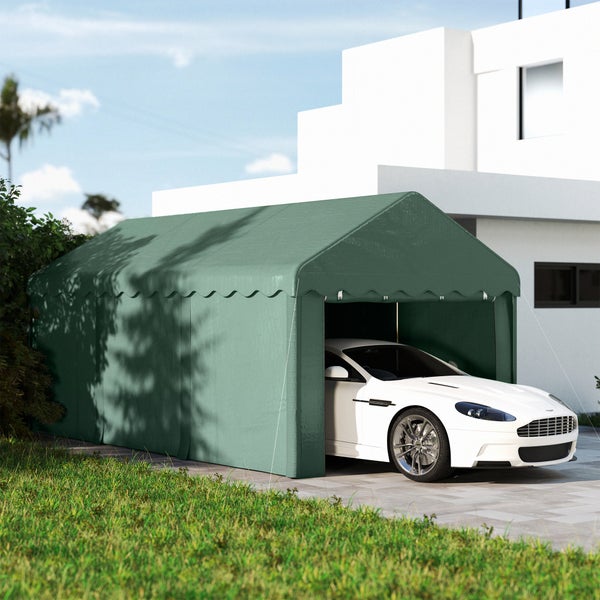Outsunny Carport 3x6 m Zeltgarage mit Rolltüren, Dach, abnehmbaren Seitenwänden, UV-beständig wasserdicht Garagenzelt Unterstand Lagerzelt Weidezelt Garagenüberdachung für Auto, LKW, SUV, Boot, Grün