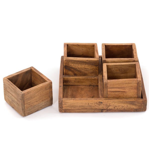 Kisten-Set Cubo 5-tlg.  Massivholz 01 natur-vintage