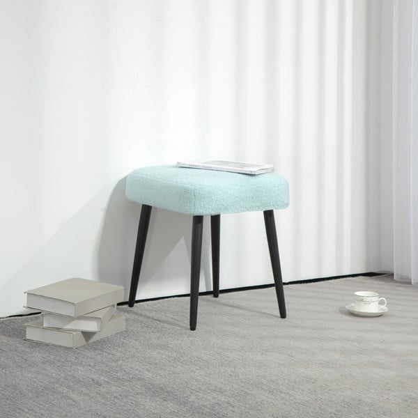 HOMCOM Fußhocker Sitzhocker Quadratischer Schminkhocker Fußstütze mit Kaschmir-Optik, Stahlbeine, für Wohnzimmer, Schlafzimmer, Hellblau, 42 x 42 x 47 cm