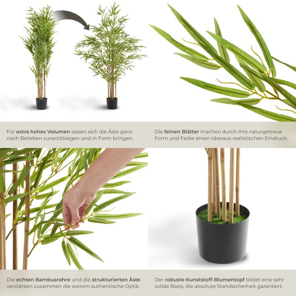 Künstlicher Bambusbaum tectake Bambosa stabiler Kunststoff-Blumentopf verschiedene Größen grün