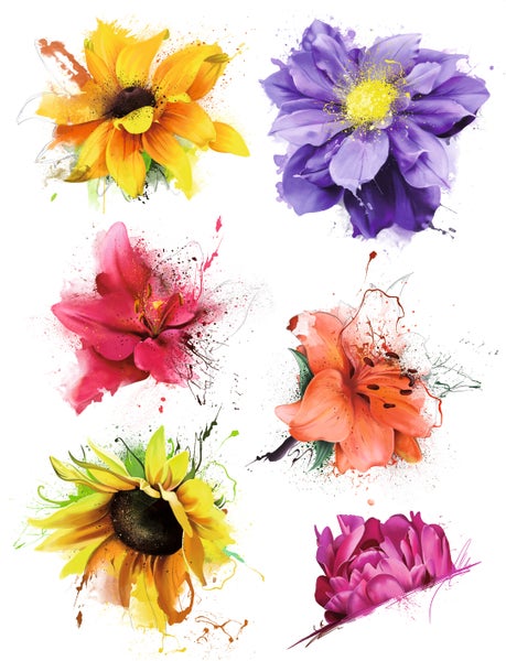 Sanders und Sanders Wandtattoo Blumen Gelb, Lila und Rosa - 85 x 65 cm - 600275