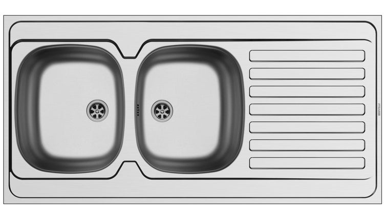 Spüle aus Edelstahl mit zwei Becken und Abtropffläche