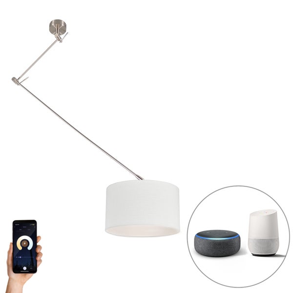 Smarte Hängelampe aus Stahl mit Schirm weiß 35 cm inkl. WLAN A60 - Blitz