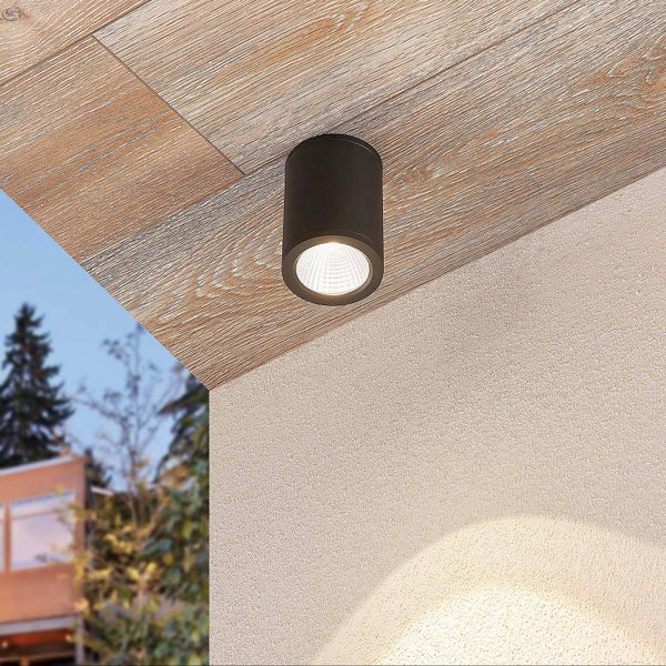 Lucande LED Deckenleuchten Embla (spritzwassergeschützt (Modern) in Alu aus Aluminium (1 flammig, ) - Außenleuchte für Garten Terasse Balkon & Haus Deckenleuchte