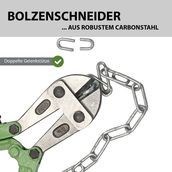 Bolzenschneider aus Carbonstahl mit doppelter Gelenkstütze zum Durchtrennen einer Metallkette