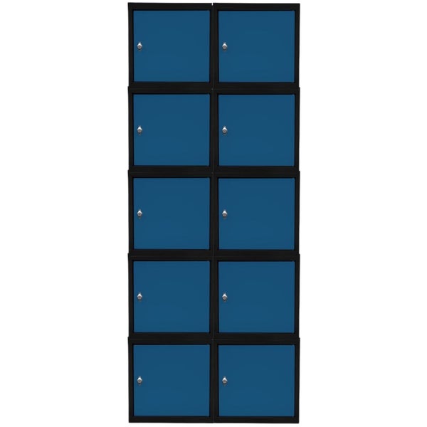 PROREGAL Mega Deal | 10x Schließfachwürfel Blocky mit Drehriegelschloss für Vorhängeschloss | HxBxT 40x40x40cm | Anthrazit/Enzianblau | Tresor