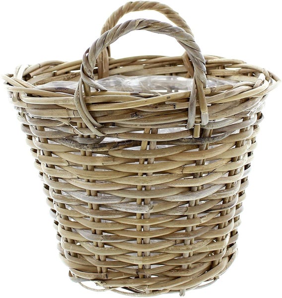 Dekoleidenschaft Pflanzkorb Rattan klein, Ø 30x23 cm Blumentopf, Pflanztopf, Pflanzkübel für Draußen, Blumenkübel