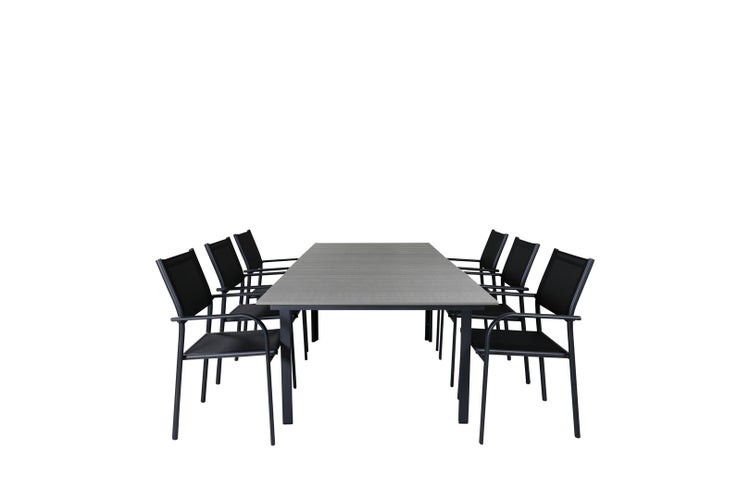 Levels Gartenset Tisch 100x160/240cm und 6 Stühle Santorini schwarz, grau. 100 X 160 X 75 cm