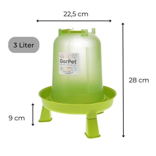 Geflügeltränke mit Standfüßen Hühnertränke Stand Füßen Wassertränke automatisch Stülptränke Hühner Tränke grün 3,0 L