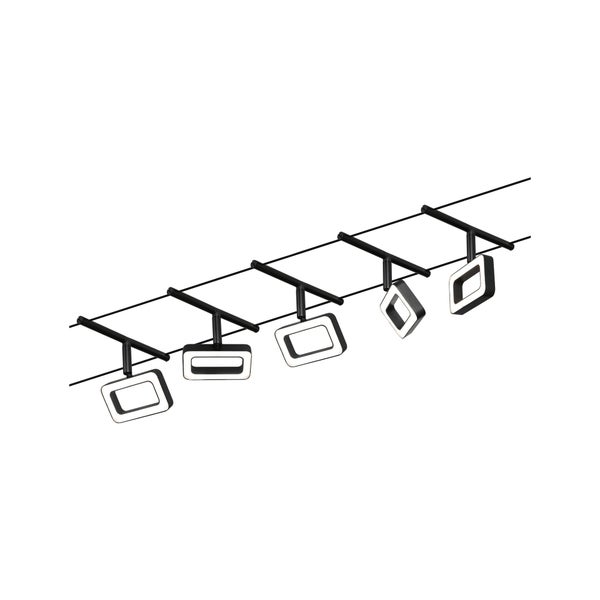 CorDuo LED Seilsystem Frame Basisset 5x280lm 5x4,8W 3000K 230/12V Schwarz matt, Chrom