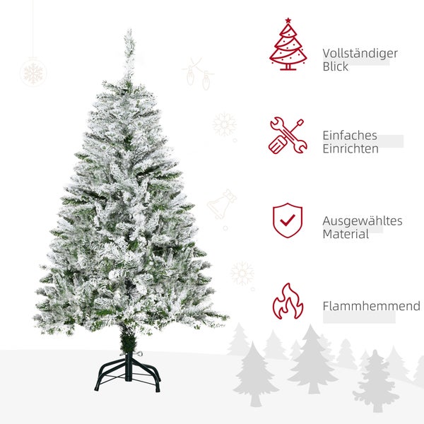 HOMCOM Künstlicher Weihnachtsbaum, 120 cm Kunstkiefer mit Kunstschnee, mit 200 Astspitzen faltbar Standfuß, für Weihnachtsfest, Indoor, Grün+Weiß