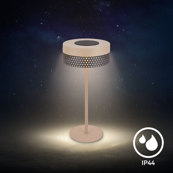 Briloner Booha LED Tischlampe kabellos IP44, Dimmbar, Touch, Akku, Spritzwasserschutz, Beige-Anthrazit, Ø16 x 35 cm