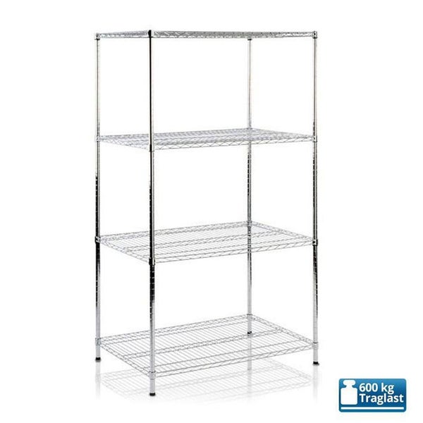 KARAT Gitterregal Himalaya 600 kg Belastbarkeit 4 Böden Verchromt 90 x 45 x 160 cm