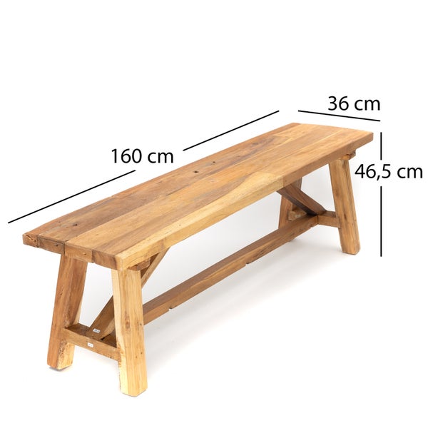 Holzbank mit den Maßen 160 cm Länge, 36 cm Breite und 46,5 cm Höhe