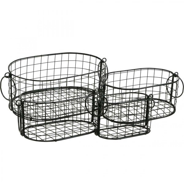 Set aus vier schwarzen Drahtkörben in verschiedenen Größen