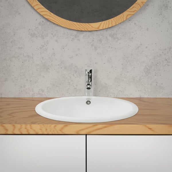 ML-Design Waschbecken aus Keramik Weiß glänzend 49x19,5x40,5cm Oval Einbauwaschbecken mit Überlauf und Abflusloch, Badezimmer Aufsatzwaschbecken Einbauwaschtisch Waschschale Waschplatz Handwaschbecken