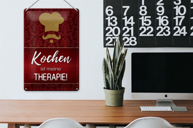 Blechschild Spruch 20x30cm Kochen ist meine Therapie