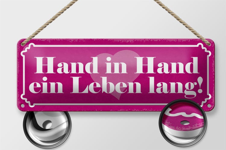 Blechschild Spruch 27x10cm Hand in Hand ein Leben lang Herz Dekoration