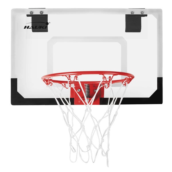 Hauki Mini Basketballkorb fürs Zimmer im Set 3 Bälle Ø16cm, Netz, Pumpe, 58x40 cm, Weiß, tragbar, Backboard Tür/Wandmontage, ohne Bohren, Indoor Basketball Hoop hängend, Hängebrett Basketballbrett