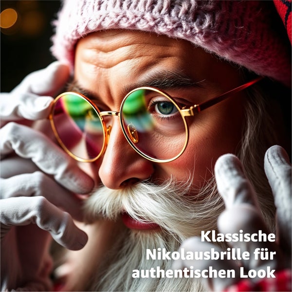 Santa Claus with round glasses and white gloves