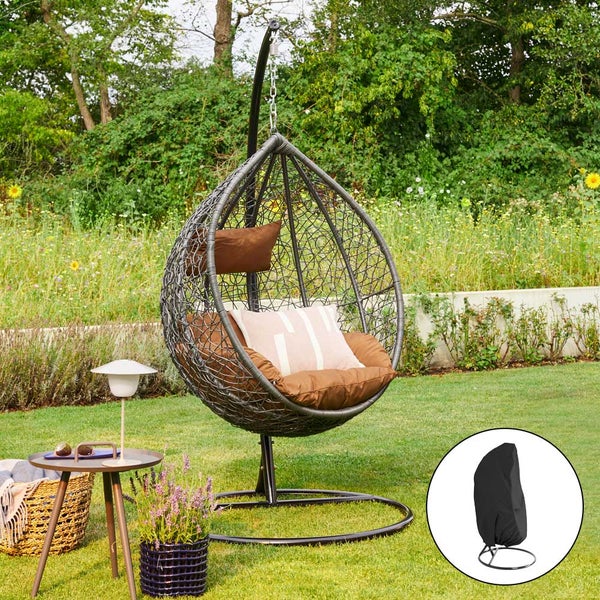 Home Deluxe - Hängesessel CIELO - Grau, Höhe 200 cm - inkl. Regenabdeckung, Gestell, Sitz- und Rückenkissen I Polyrattan Hängestuhl Gartenschaukel Hängekorb