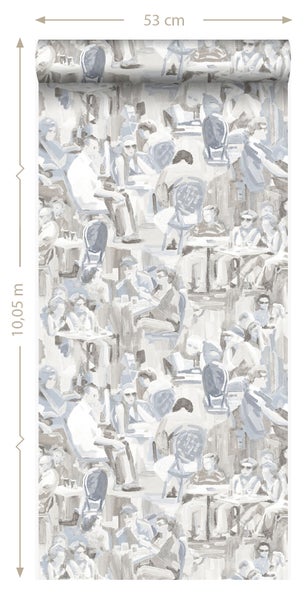 Tapetenrolle mit Caféhaus-Motiv, 53 cm breit und 10,05 m lang