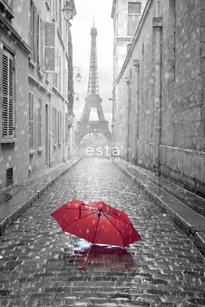 ESTAhome Fototapete Paris Ansicht Grau und Rot - 1,86 x 2,79 m - 158811