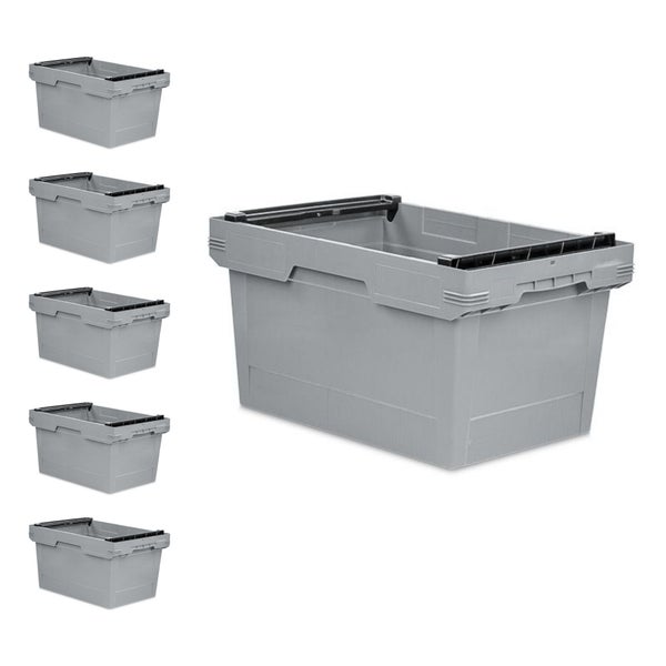 PROREGAL SuperSparSet 6x Conical Mehrweg-Stapelbehälter mit Stapelbügel Grau HxBxT 32,3 x 40 x 60 cm 58 Liter Lagerbox Eurobox Transportbox