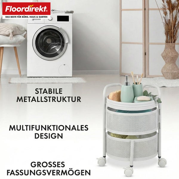 Badezimmer Szene mit weißem Wäschewagen und Waschmaschine