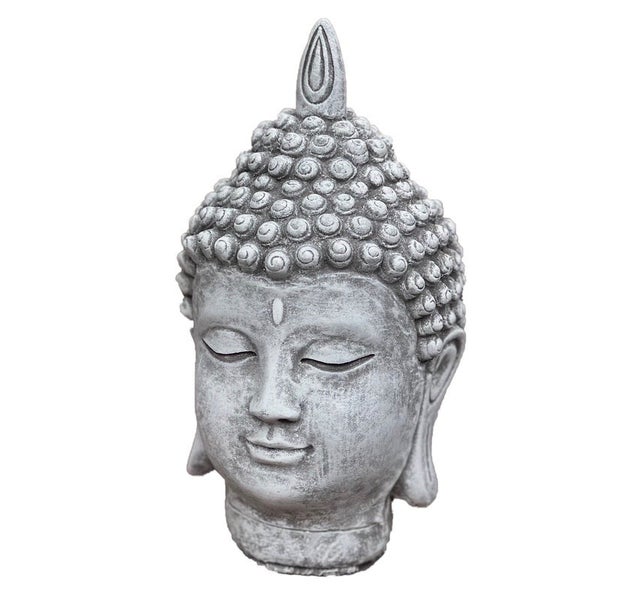Buddha-Kopf Dekofigur in grauer Steinoptik für den Garten
