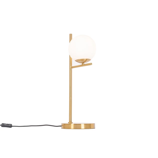 Tischleuchte mit kugelförmigem Schirm und goldenem Gestell