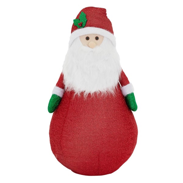 ECD Germany LED Weihnachtsmann XXL Figur mit Mütze, Bart und Handschuhe, 140cm, Stoff, Beleuchtete Gartenfigur 10 LED,Timer, Batteriebetrieben, Innen/Außen, Ausziehbare Dekofigur Weihnachtsdekoration
