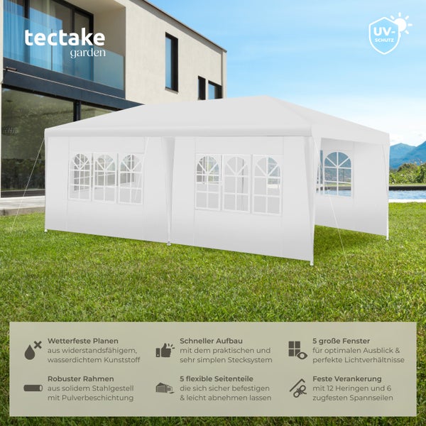 Pavillon tectake Novara wasserdicht 6 x 3 m, im Stecksystem weiß
