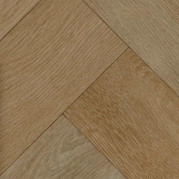 PVC Bodenbelag Meterware Holzoptik Fischgrät mit Vliesrücken 400 cm breit (Meterware)