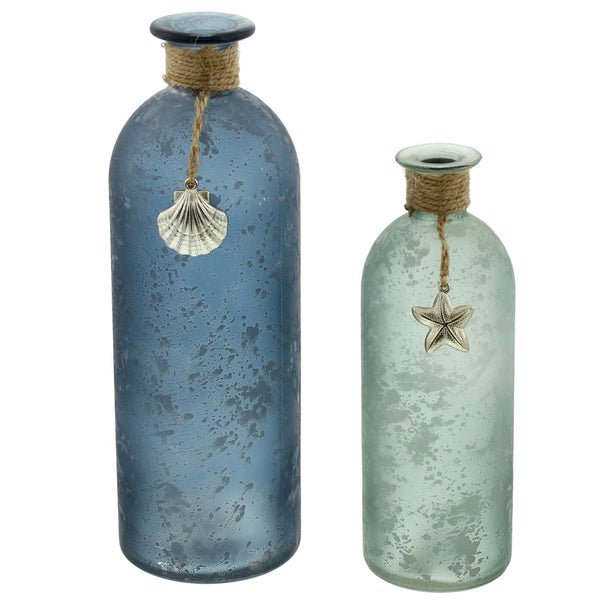 FRANK FLECHTWAREN | Dekovase Maritim, 2er Set, GLAS, Ø 7 x 20 cm, Ø 8 x 26 cm, nicht spülmaschinenfest