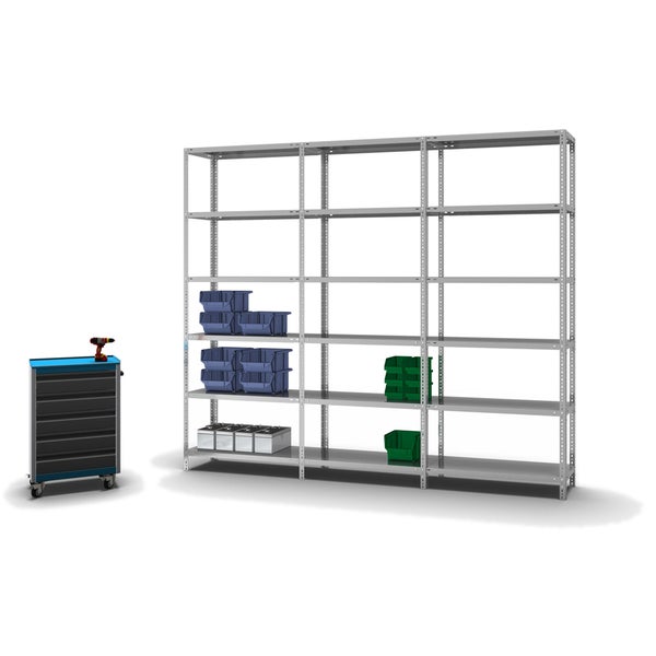 PROREGAL Fachbodenregal Schraubsystem Medium-Duty Grundregal HxBxT 250 x 100 x 40 cm 6 Ebenen Fachlast 200 kg Beidseitig Nutzbar Verzinkt