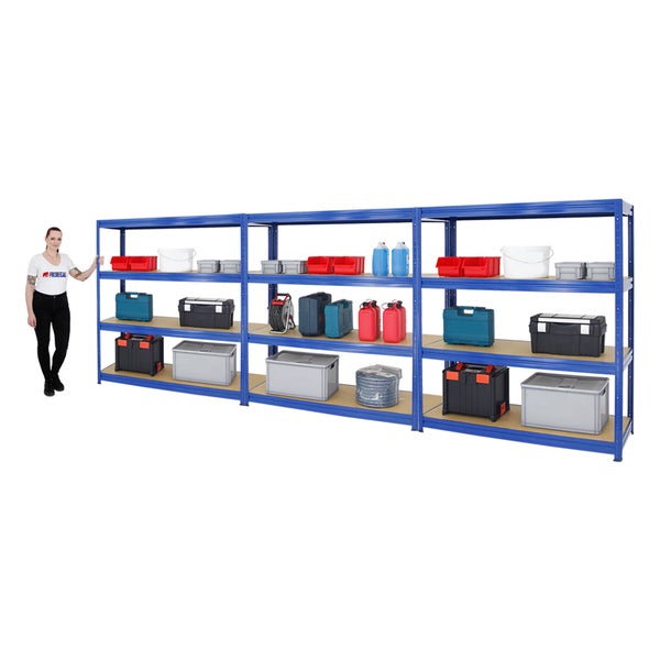 PROREGAL Mega Deal 3x Schwerlastregal Dino HxBxT 180 x 160 x 60 cm Fachlast 600 kg Blau