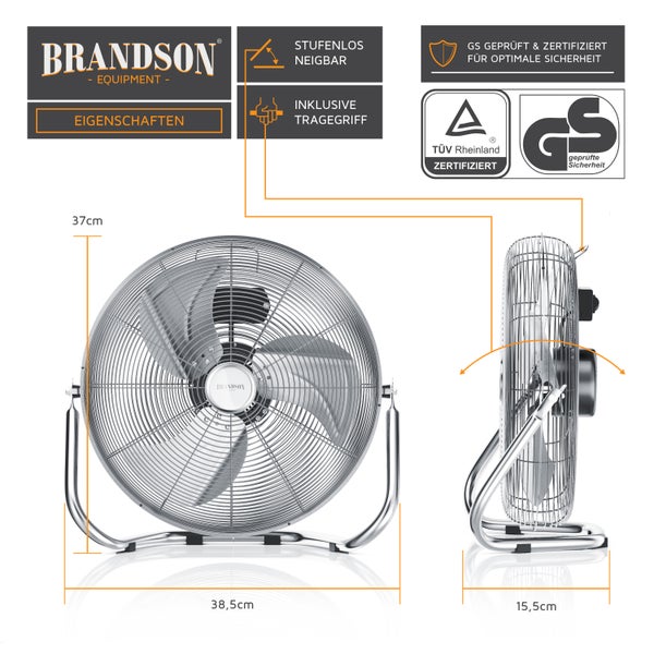 Brandson Bodenventilator 30 cm, Windmaschine Retro Stil, Ventilator, 3 Geschwindigkeitsstufen, Standventilator, hoher Luftdurchsatz