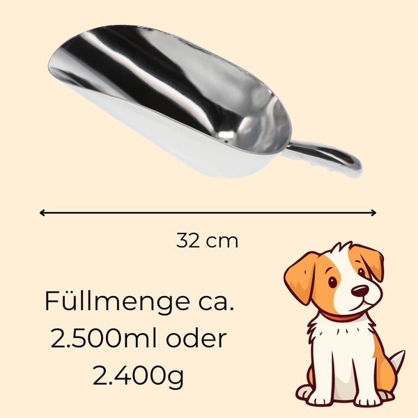 Futterportionierer aus Metall, 32 cm Länge, Füllmenge circa 2500 ml oder 2400 g