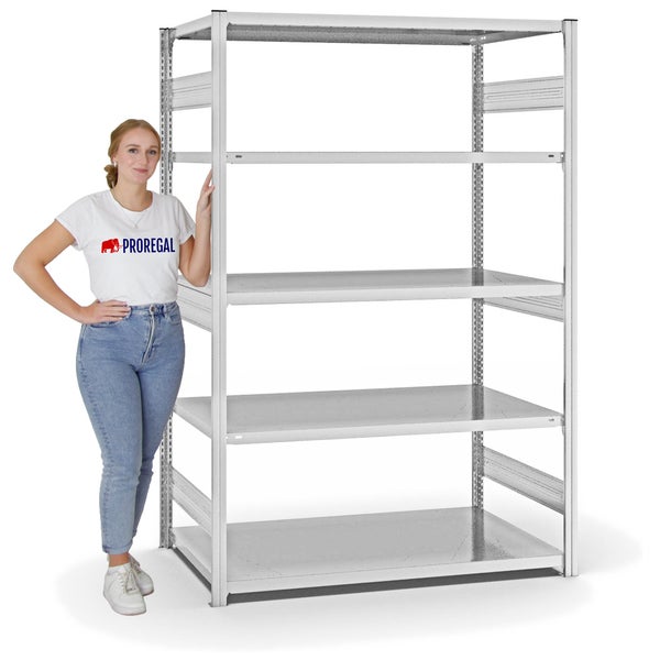 PROREGAL Fachbodenregal Stecksystem T-Profil Heavy-Duty Grundregal HxBxT 200 x 130 x 80 cm 5 Ebenen Fachlast 330 kg Beidseitig Nutzbar Lichtgrau
