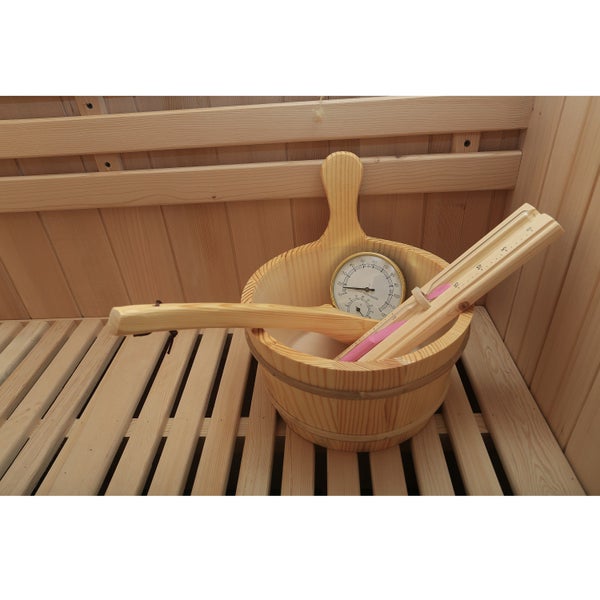Sauna-Zubehör-Set mit Eimer, Kelle, Thermometer und Sanduhr