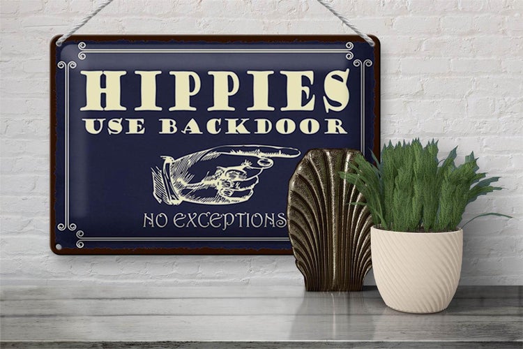 Blechschild Spruch 30x20cm Hippies use backdoor